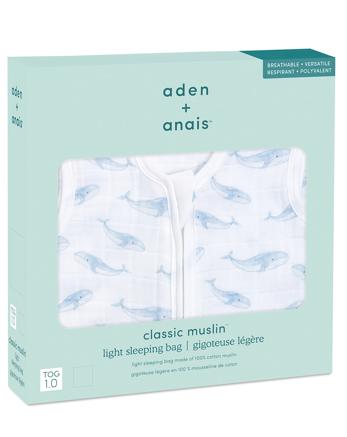 Musselin-Schlafsack OCEANIC - BLUE WHALE in blau