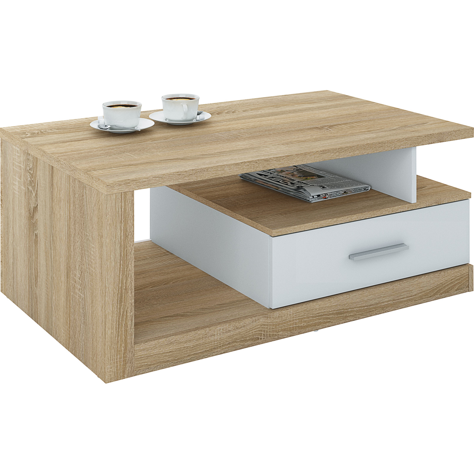 Salontisch Iguan Dekor Beton-Optik 110 x 45 x 67 cm Eiche Sonoma / weiss