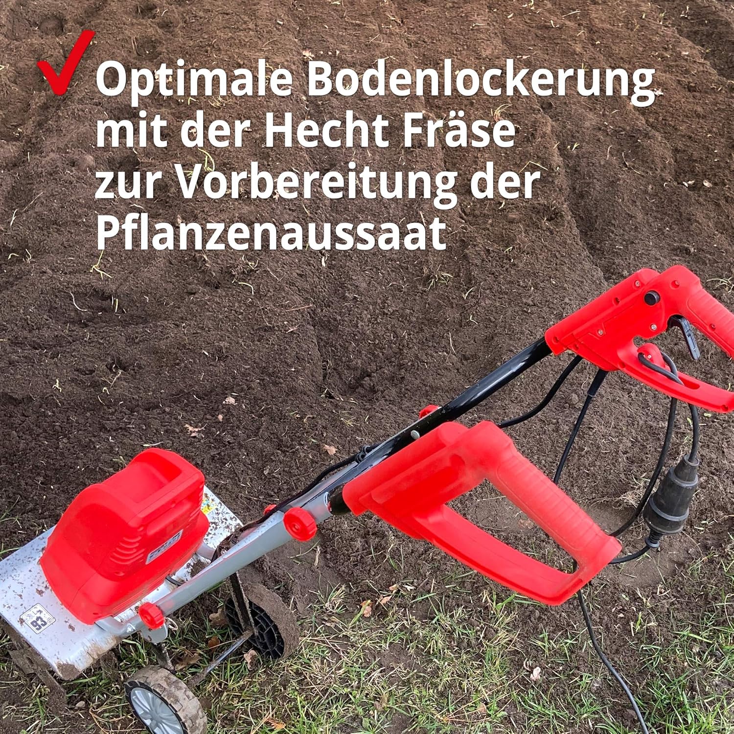 HECHT Elektro Bodenhacke für effektive Bodenbearbeitung – 1500 Watt – 24 Messer – elektrische Gartenfräse – Gartenhacke – Kultivator – zum umgraben und lockern vom Boden für perfekte Pflanzen (Rot)