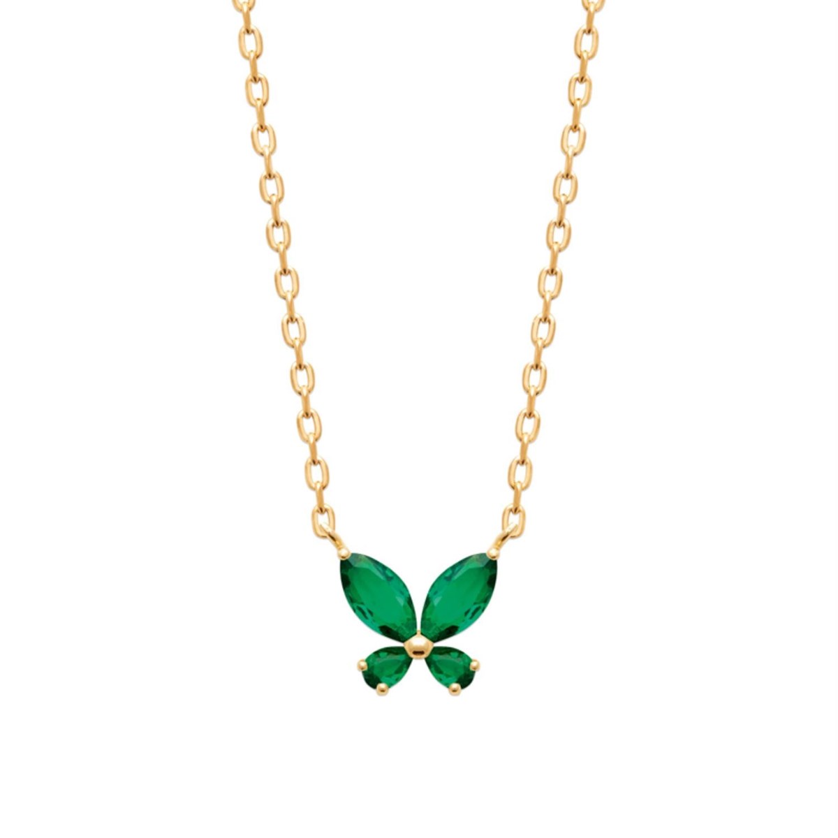 Collier papillon oxydes de zirconiums verts Plaqué OR 750 3 microns