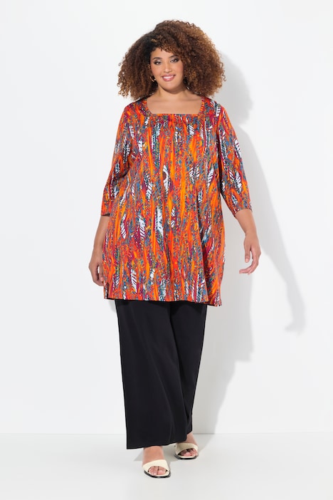 Longshirt, A-Linie, Carree-Ausschnitt, 3/4-Arm