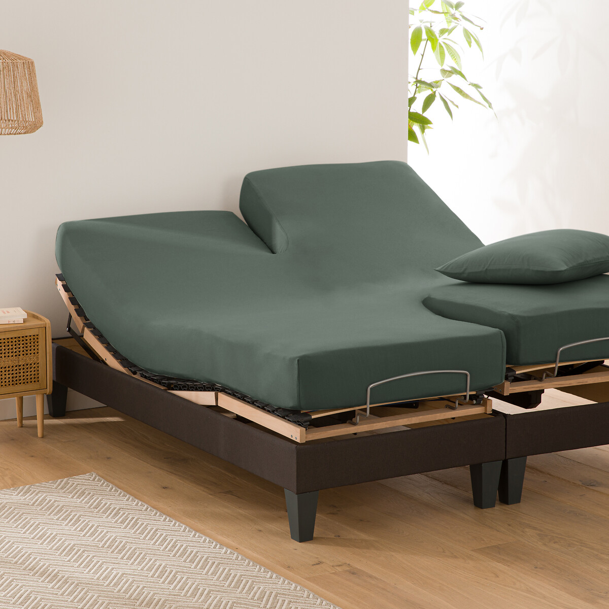 LA REDOUTE INTERIEURS<br>Lençol de baixo liso em algodão orgânico, base de cama ajustável, Scenario