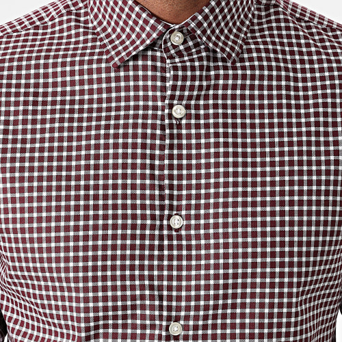 Chemise Manches Longues A Carreaux New Mark Bordeaux Blanc