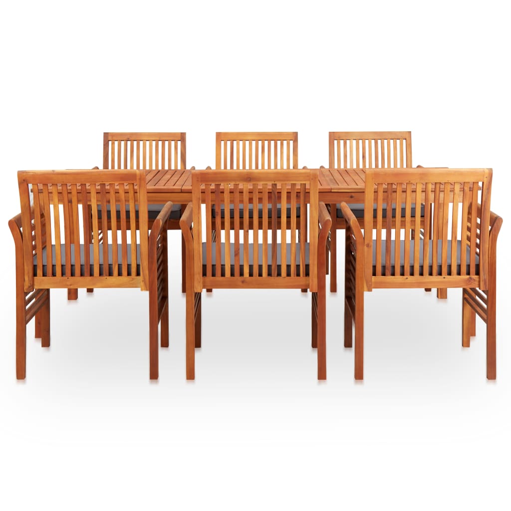 Mobilier à dîner d'extérieur 7 pièces et coussins acacia solide