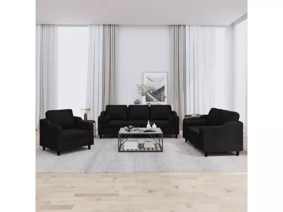 Ensemble de canapés 3 pcs avec coussins noir tissu
