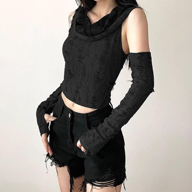 PERKARP - Set: Mouwloze crop hoodie + lange handschoenen