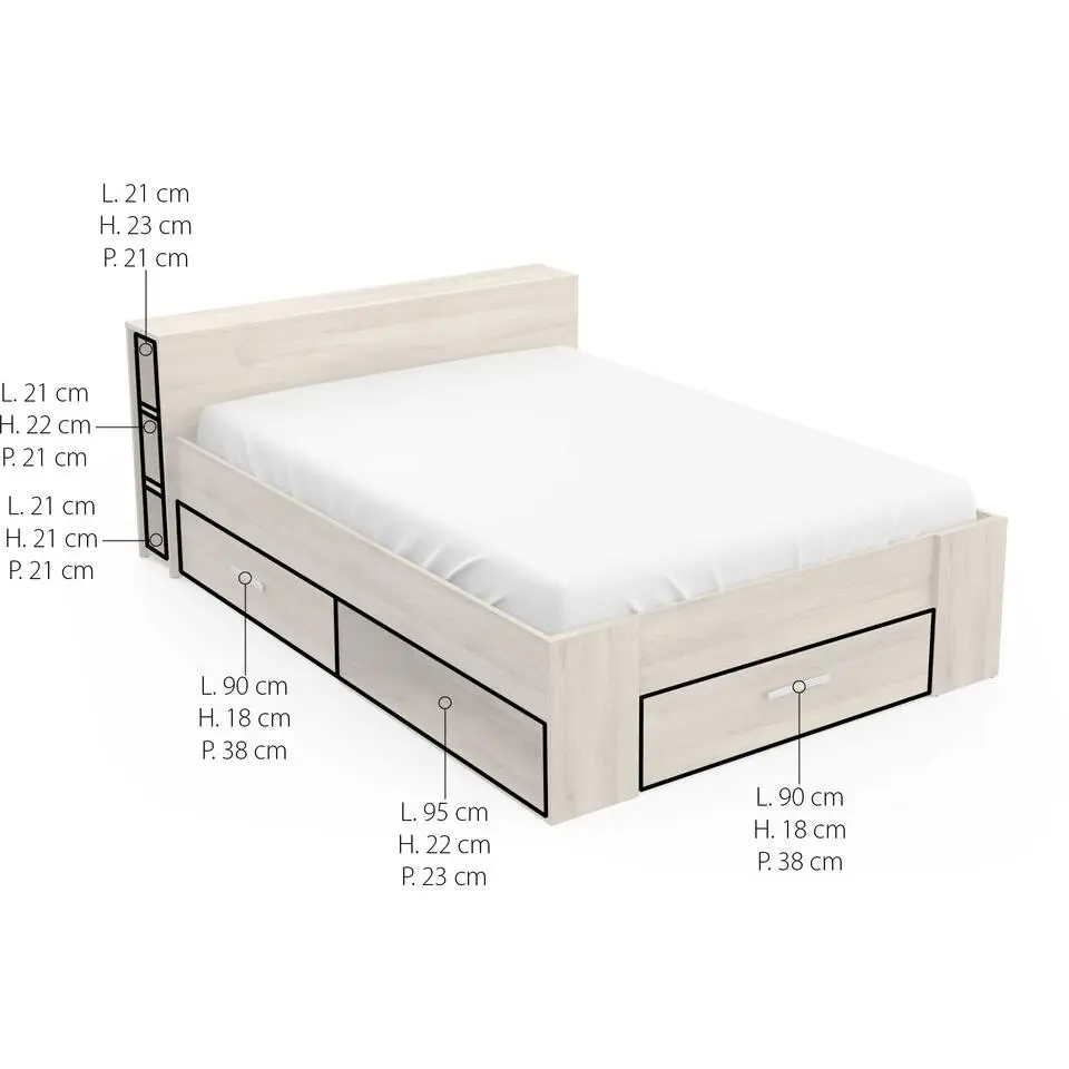 Bed Polly 140 x 200 cm-Kronberg eik