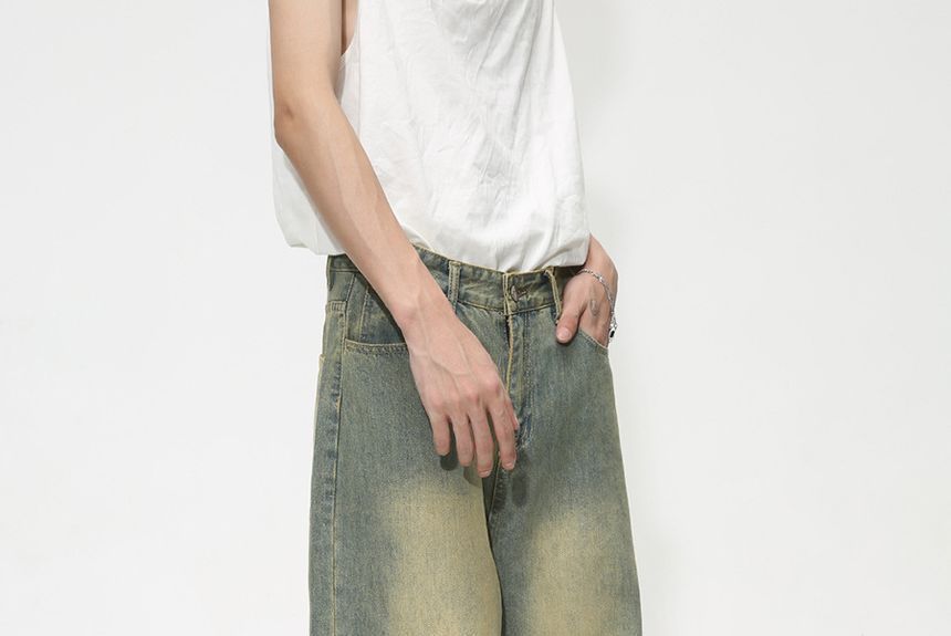 FAERIS - Low Rise Washed Wide Leg Jeans