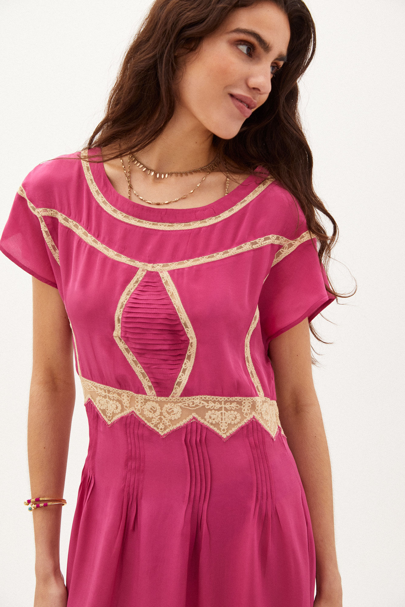 Vestido midi fluido Cristina - Rosa