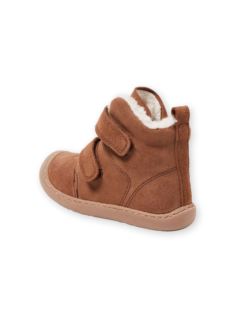 Boots flexible croûte de cuir marron bébé garçon