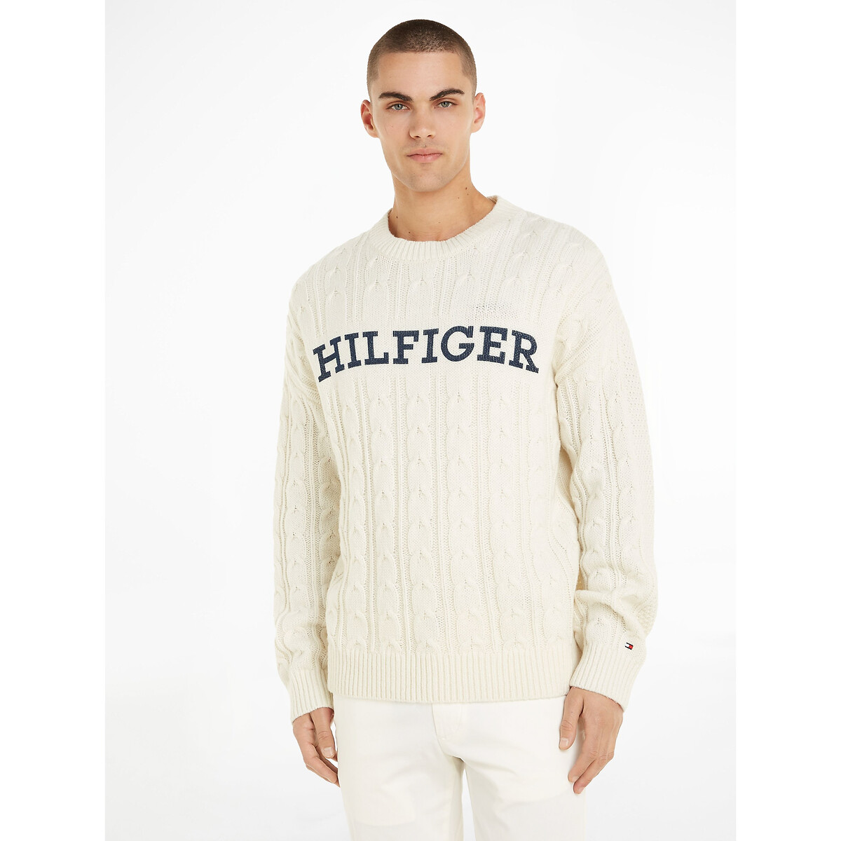 TOMMY HILFIGER<br>Suéter gola alta, malha com logotipo grande
