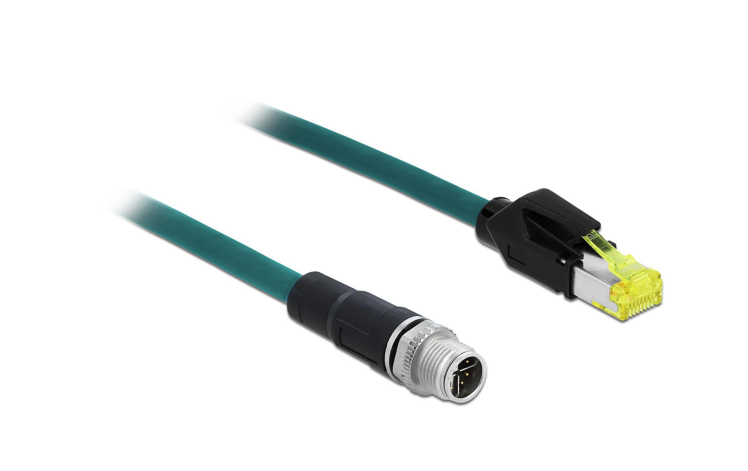 Patchkabel RJ-45 - M12, Cat 6A, S/FTP, 1 m, BlauDelock Netzwerkkabel M12 8 Pin X-kodiert zu RJ45 Hirose Stecker TPU 1 m
