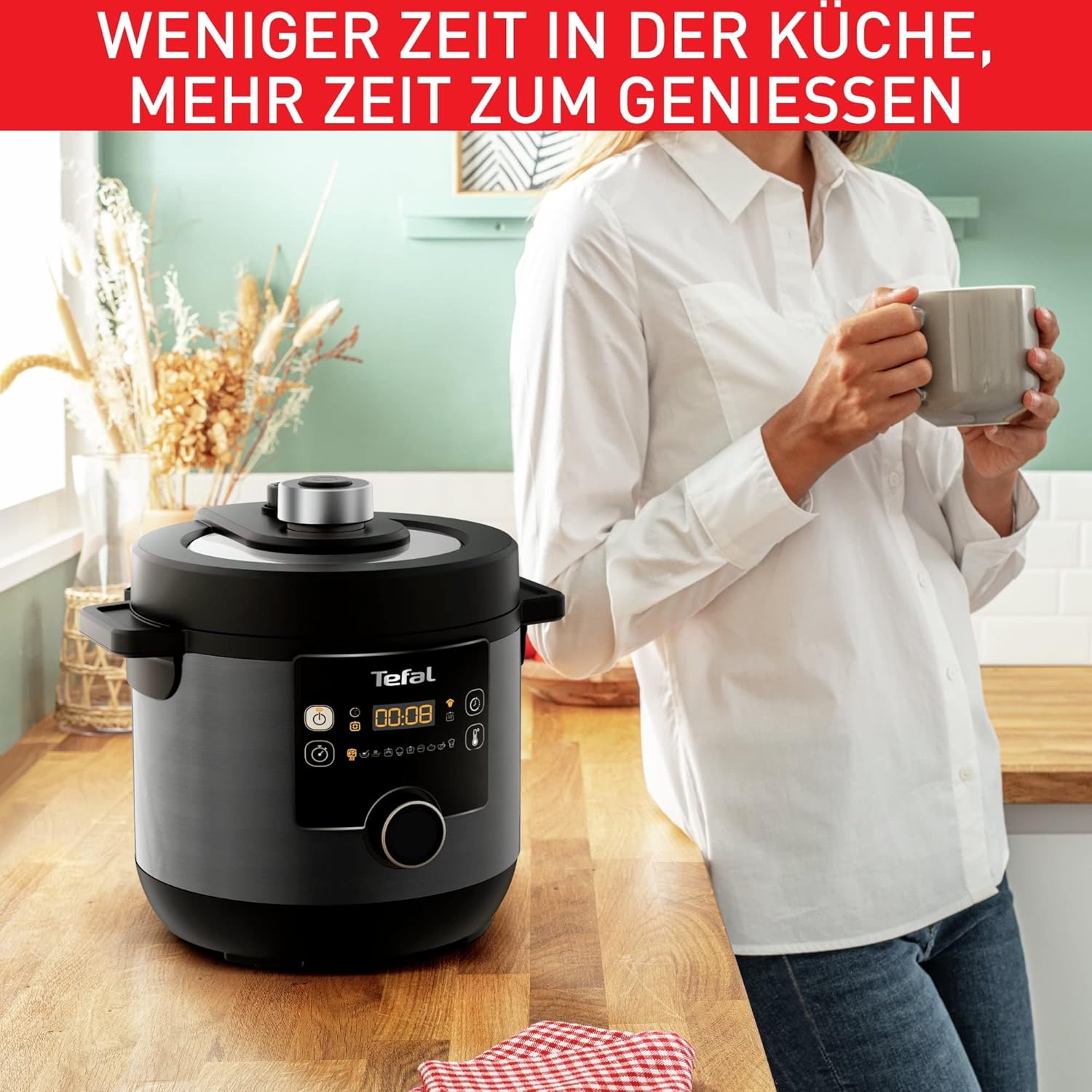 Tefal CY7788 Turbo Cuisine & Fry Multikocher, Schnellkochtopf & Heißluftfritteuse, 14 automatische Kochprogramme, Extra Crisp Deckel, vielseitig, 7,6 L Kapazität, inkl. Rezeptheft & Rezepte-App