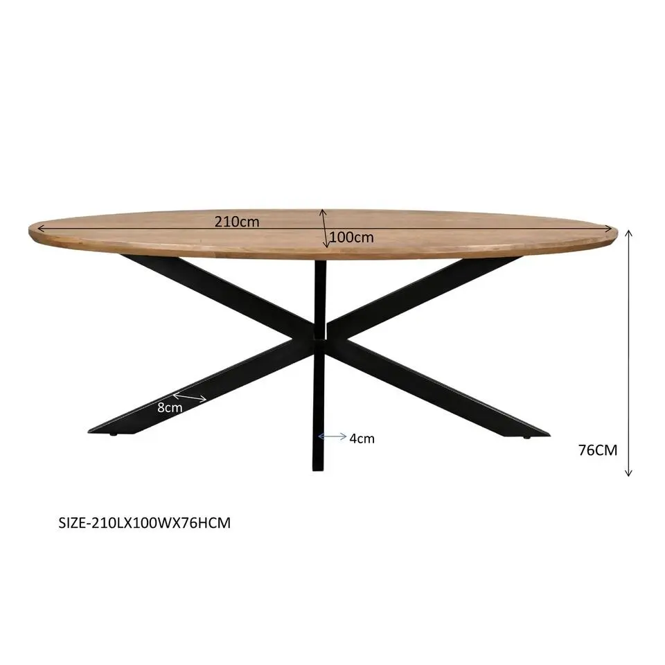 Livingfurn - Eetkamertafel Jesper Oval 210 cm - Mangohout / Gecoat Staal