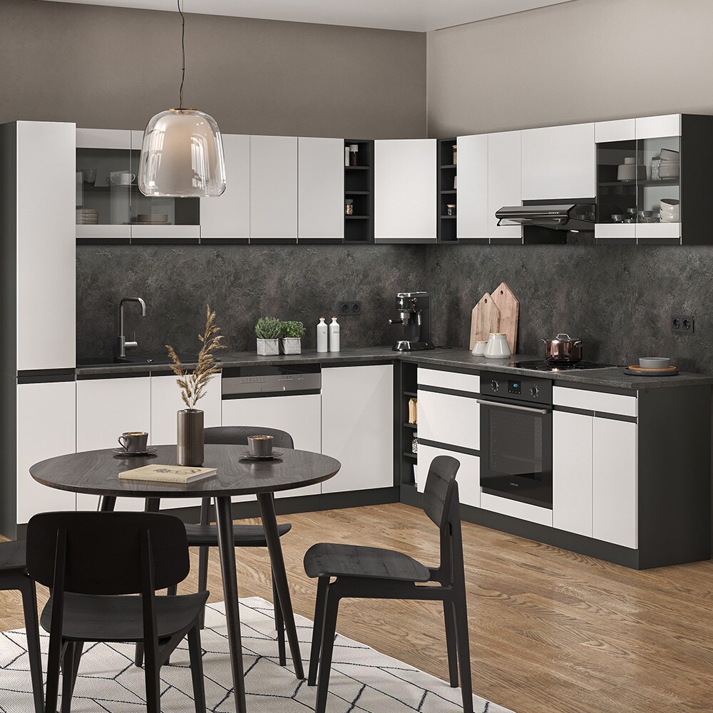 Vicco Eckküche Küchenblock Einbauküche R-Line J-Shape Anthrazit Weiß 277x257 cm modern Küchenschränke Küchenmöbel