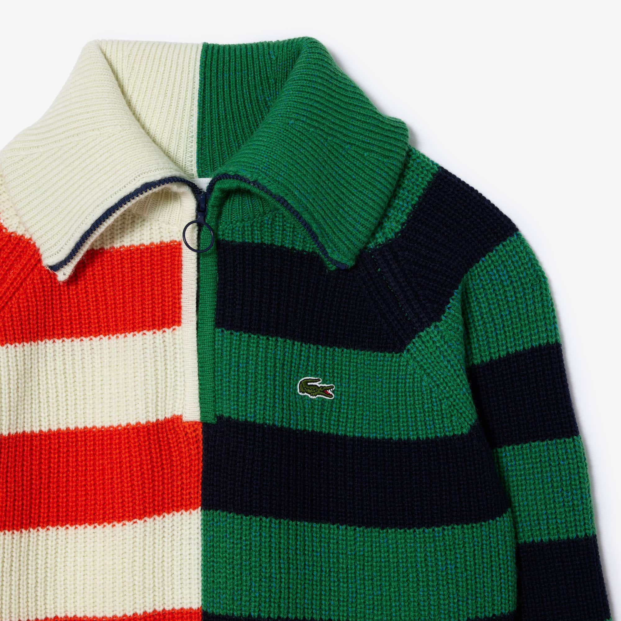 Colourblock-Wollpullover mit Kontraststreifen und Kragen mit Reißverschluss Pullover - Weiss - Lacoste - Damen