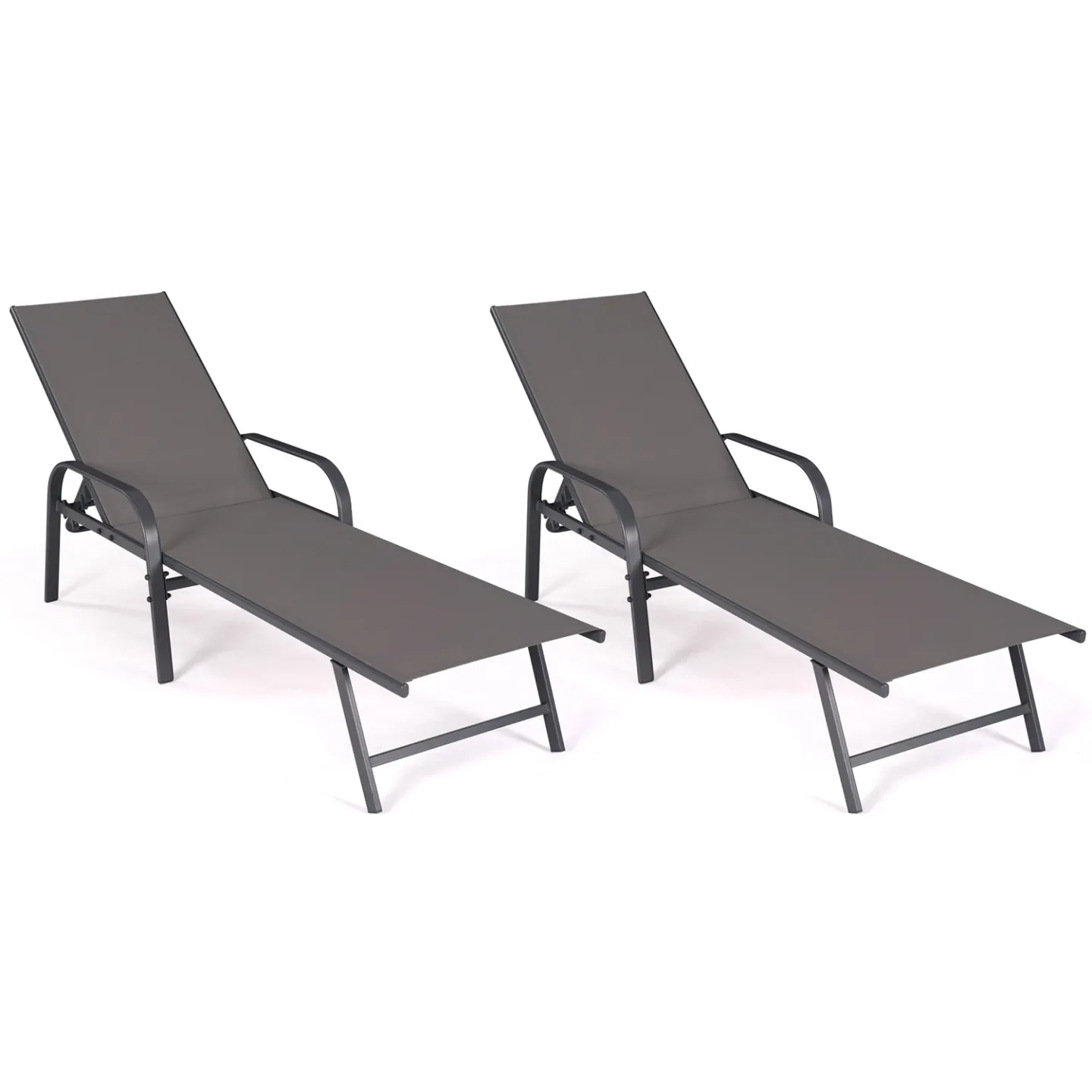 Lot de 2 transats de jardin inclinables FIDJI en acier gris anthracite et toile grise