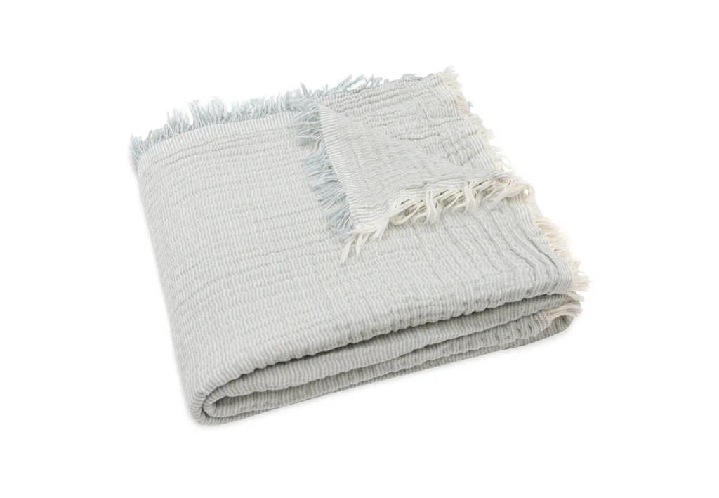 hydrofiele ledikantdeken Fringe Stripe - Sea Green/Ivory