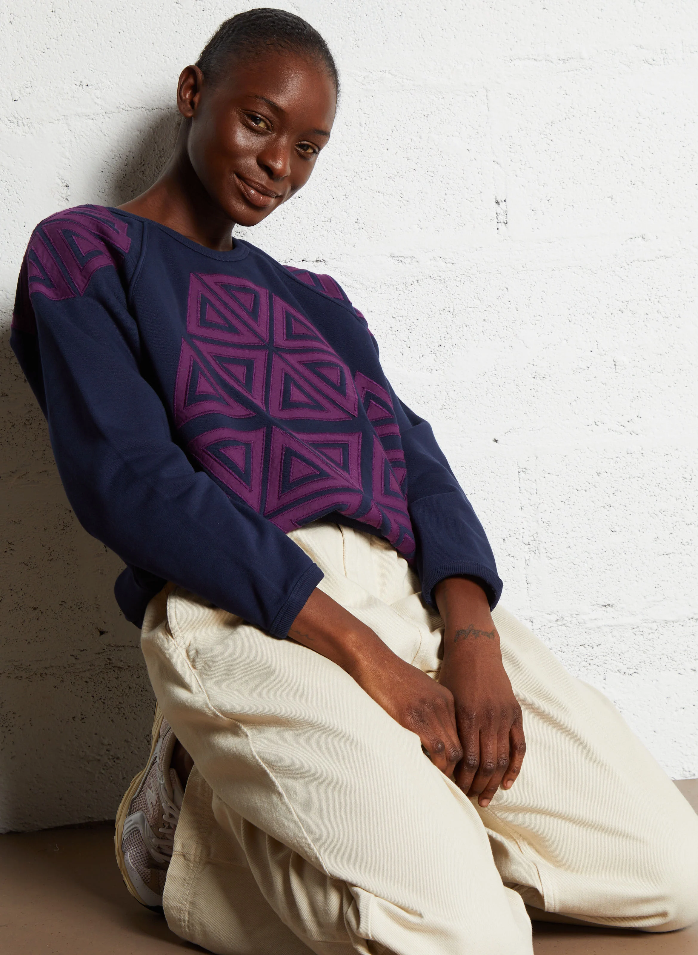 SHINE - Sweat oversize col rond en coton bio mélangé | Bleu