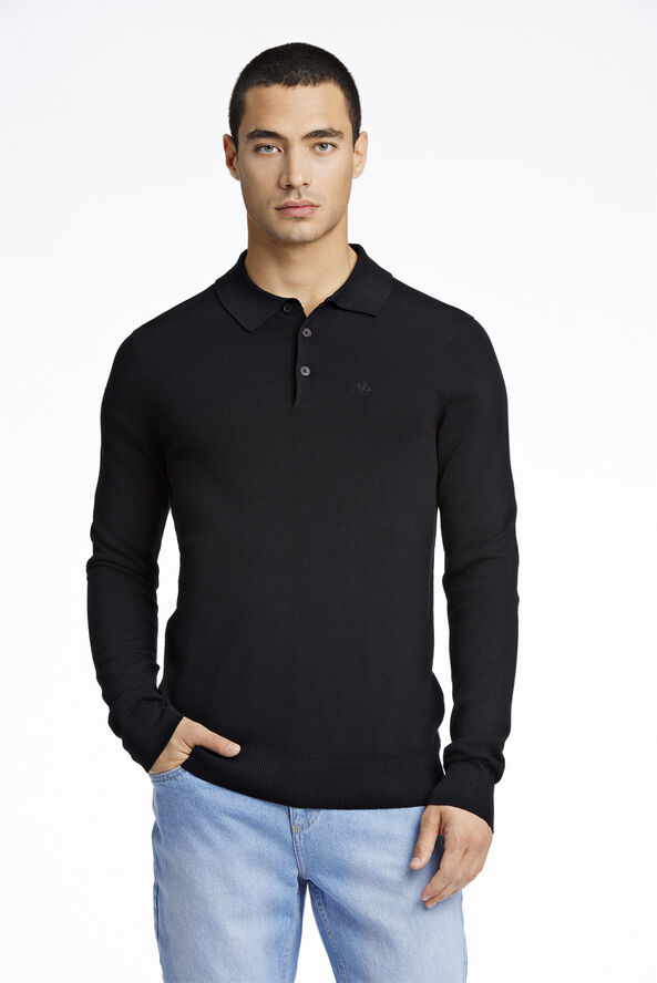 Lindbergh Long sleeve knitted poloshirt Sort
