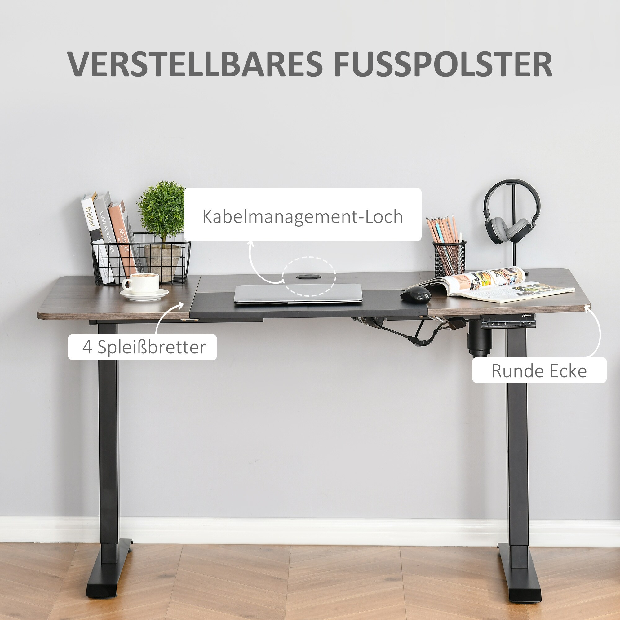 Vinsetto PC-Tisch elektrisch höhenverstellbar, LED-Anzeige 140 x 70 x 72-116 cm (BxTxH)