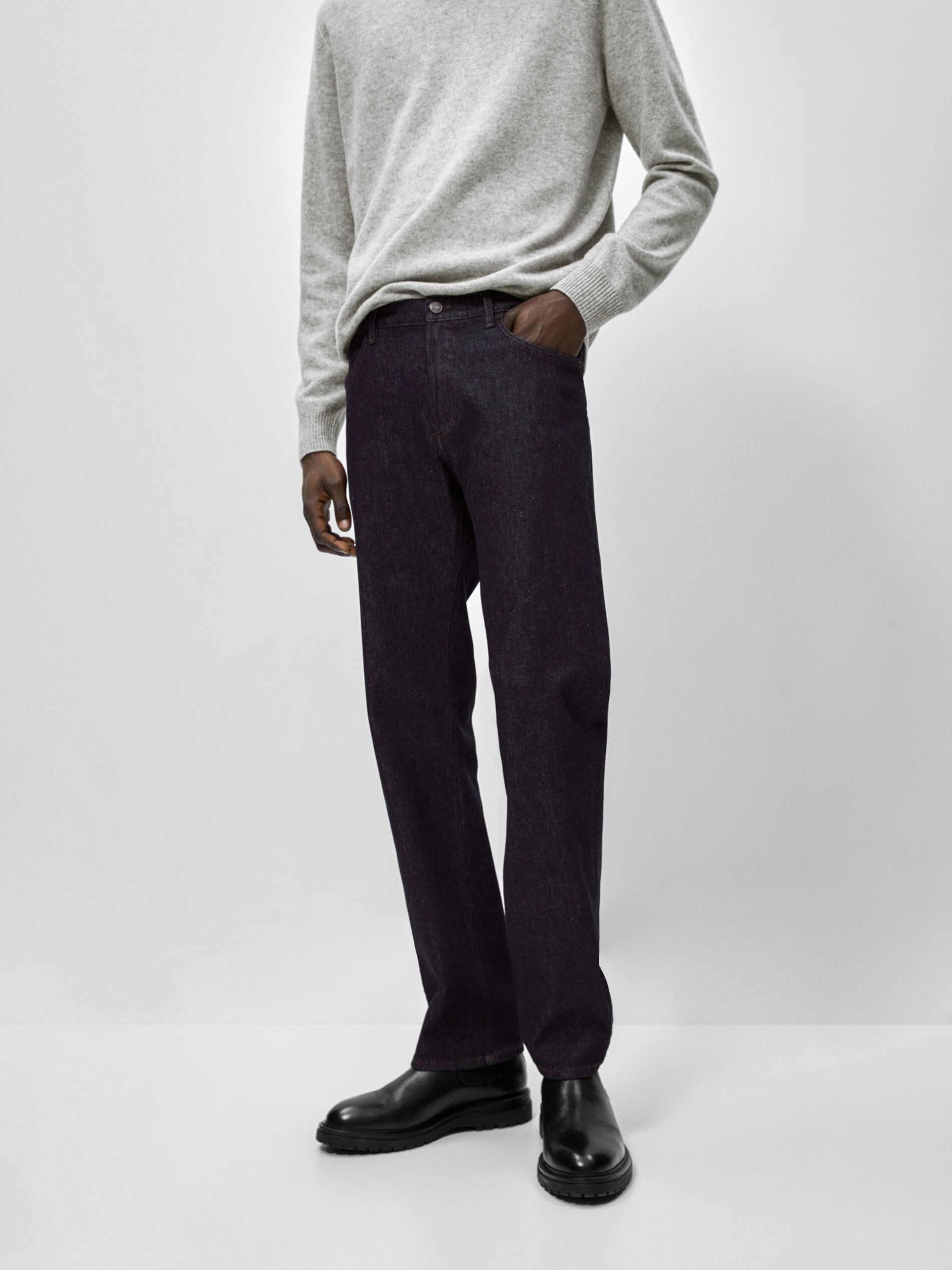 Calça jeans regular com zíper aberto - INDIGO