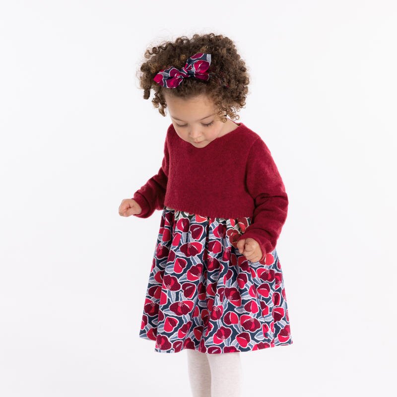 Robe bi-matière maille et seersucker rose bébé fille Rose