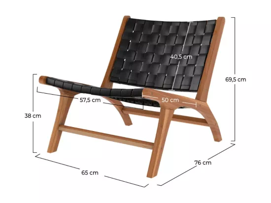 Fauteuil en teck et cuir tréssé noir - Kuna