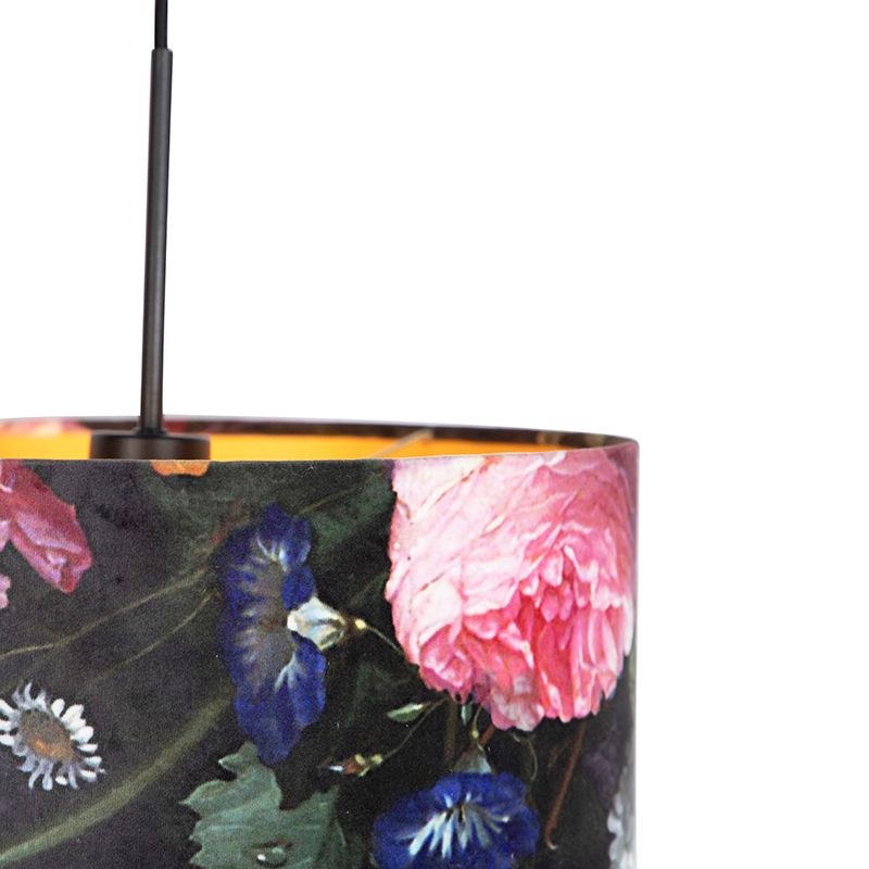 Hanglamp met velours kap bloemen met goud 35 cm - Combi
