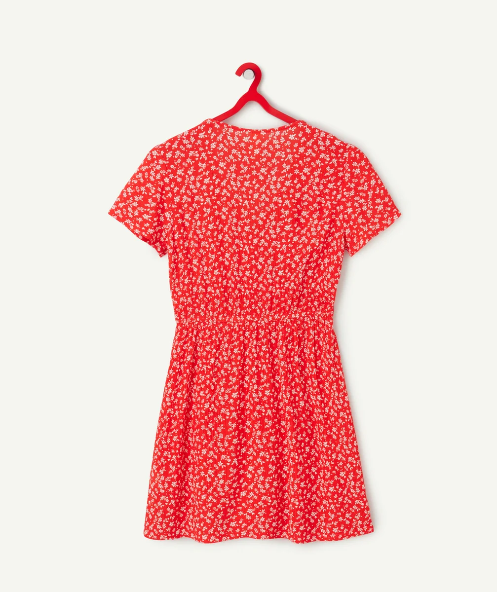 robe cache-coeur fille en viscose responsable rouge imprimé à fleurs