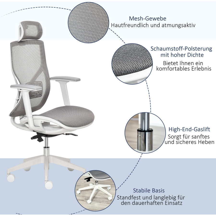 Vinsetto Bürostuhl ergonomisch geformt, high-end gaslift Grau