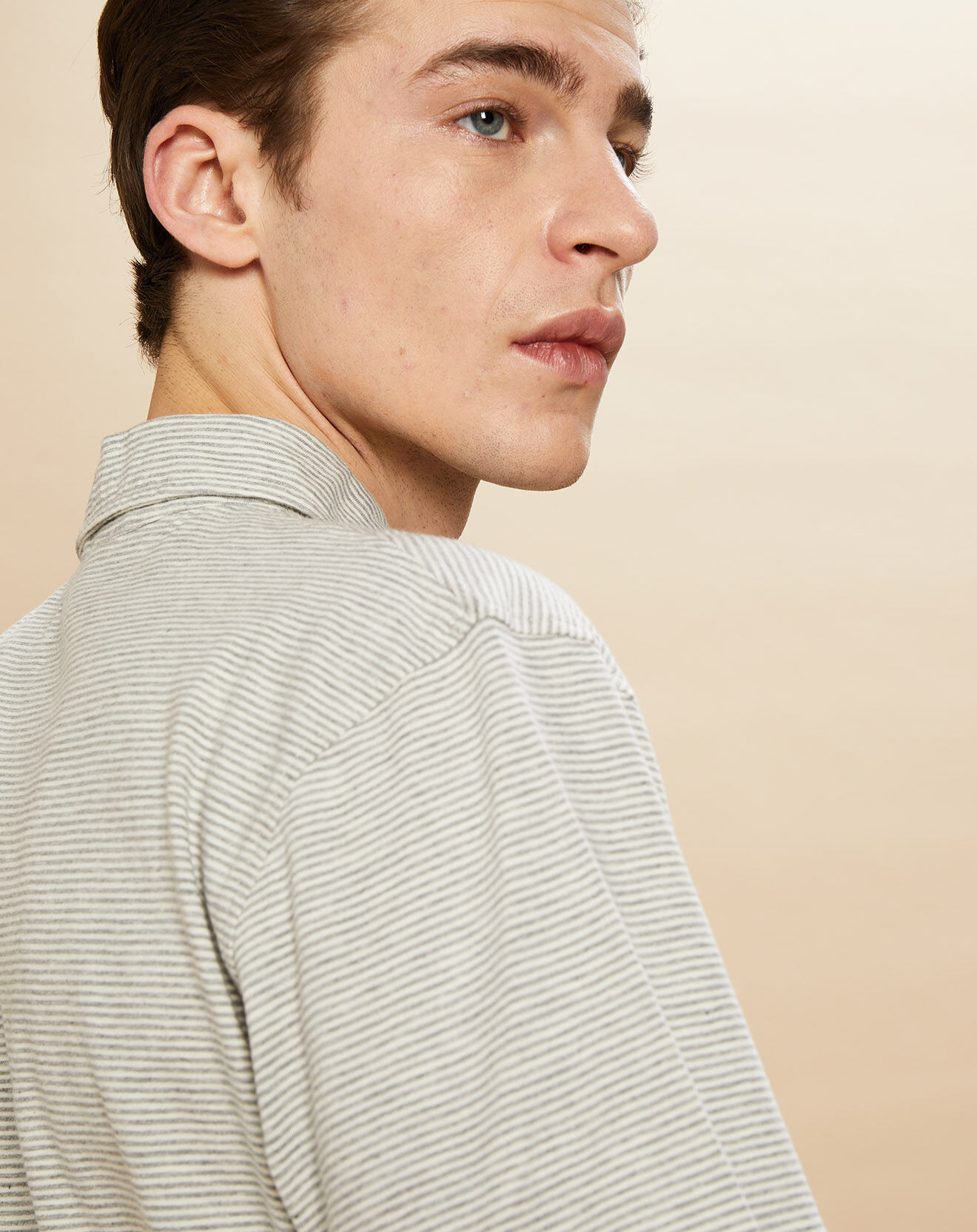 Hartford Polo piqué rayé gris/écru