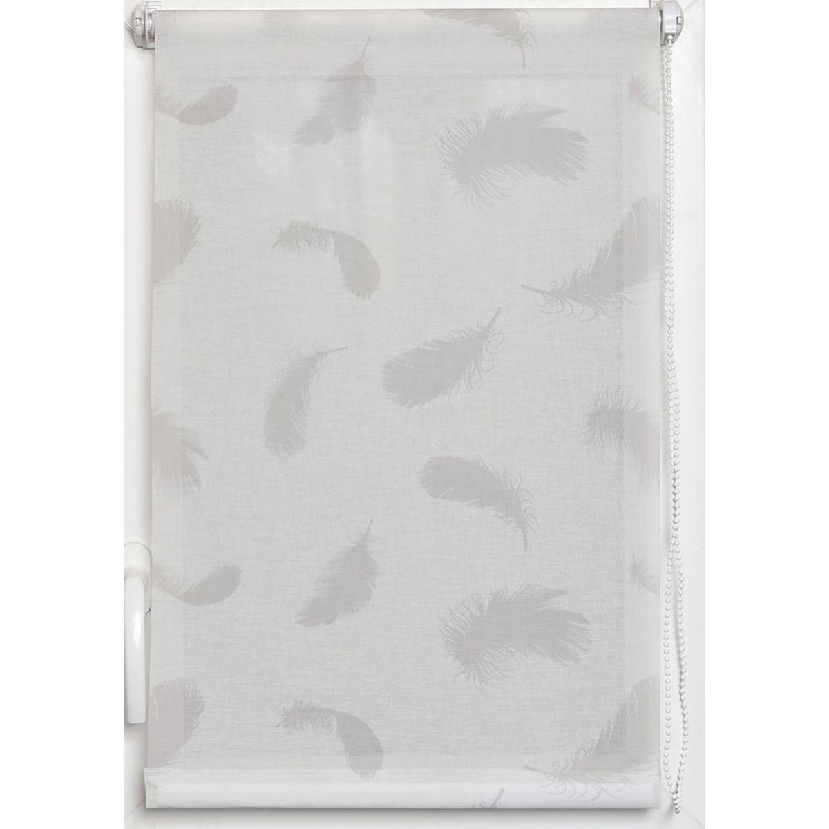 STORE ENROULEUR TAMISANT IMPRIME PLUMES 45X180CM BLANC