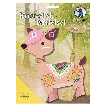 URSUS Kreuzstich Bastelset für Kinder, Motiv Reh
