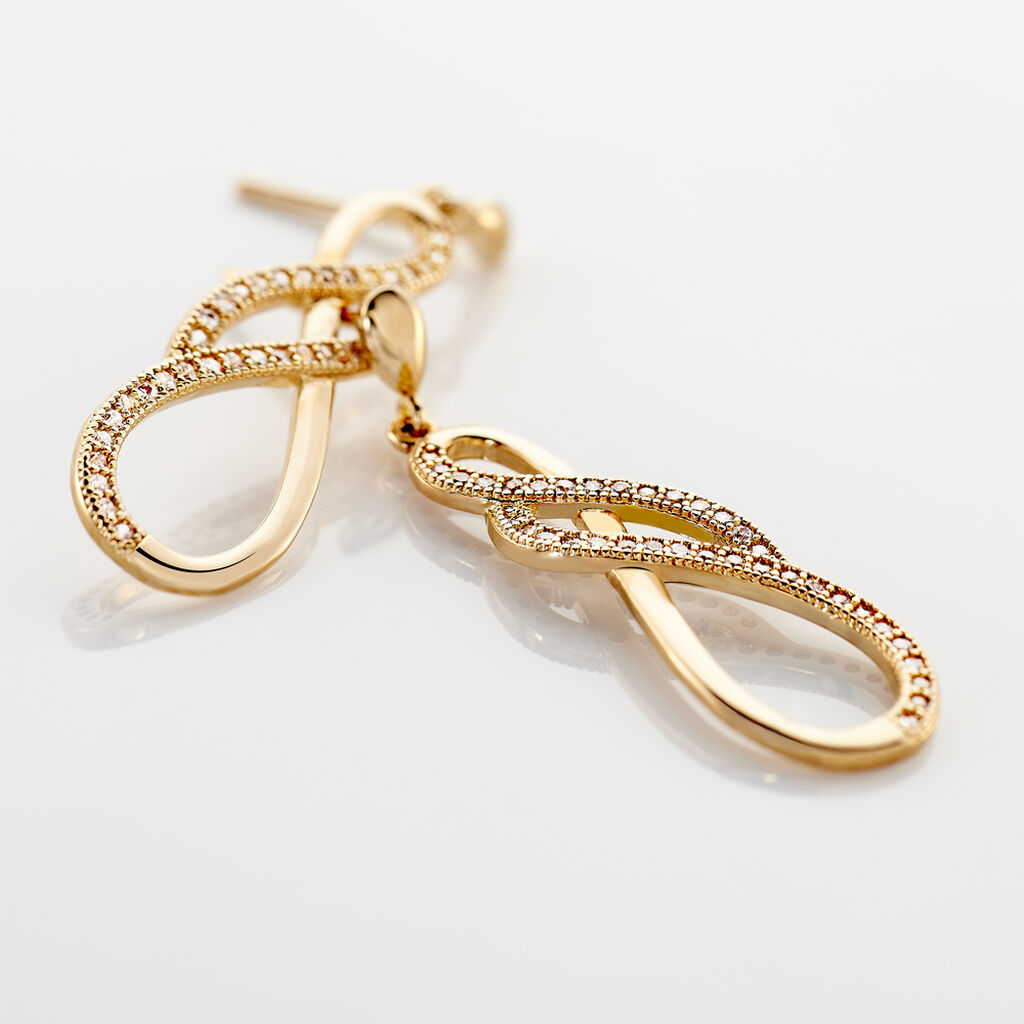 Boucles D'oreilles Pendantes Rajah Plaqué Or Jaune Oxyde De Zirconium