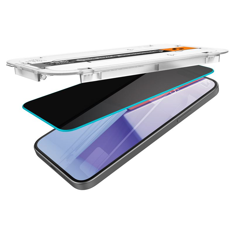 (2er Set) iPhone 16 / 15 Glas Tr EZ Fit Privacy Panzer Glas Case Friendly   Montagerahmen (AGL06905)