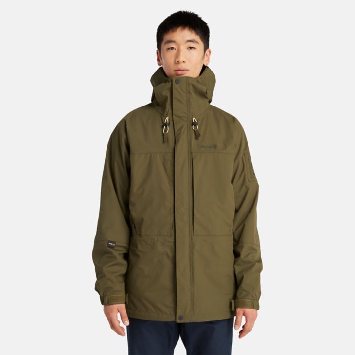 Parka impermeável para atividades ao ar livre, masculina, na cor verde.