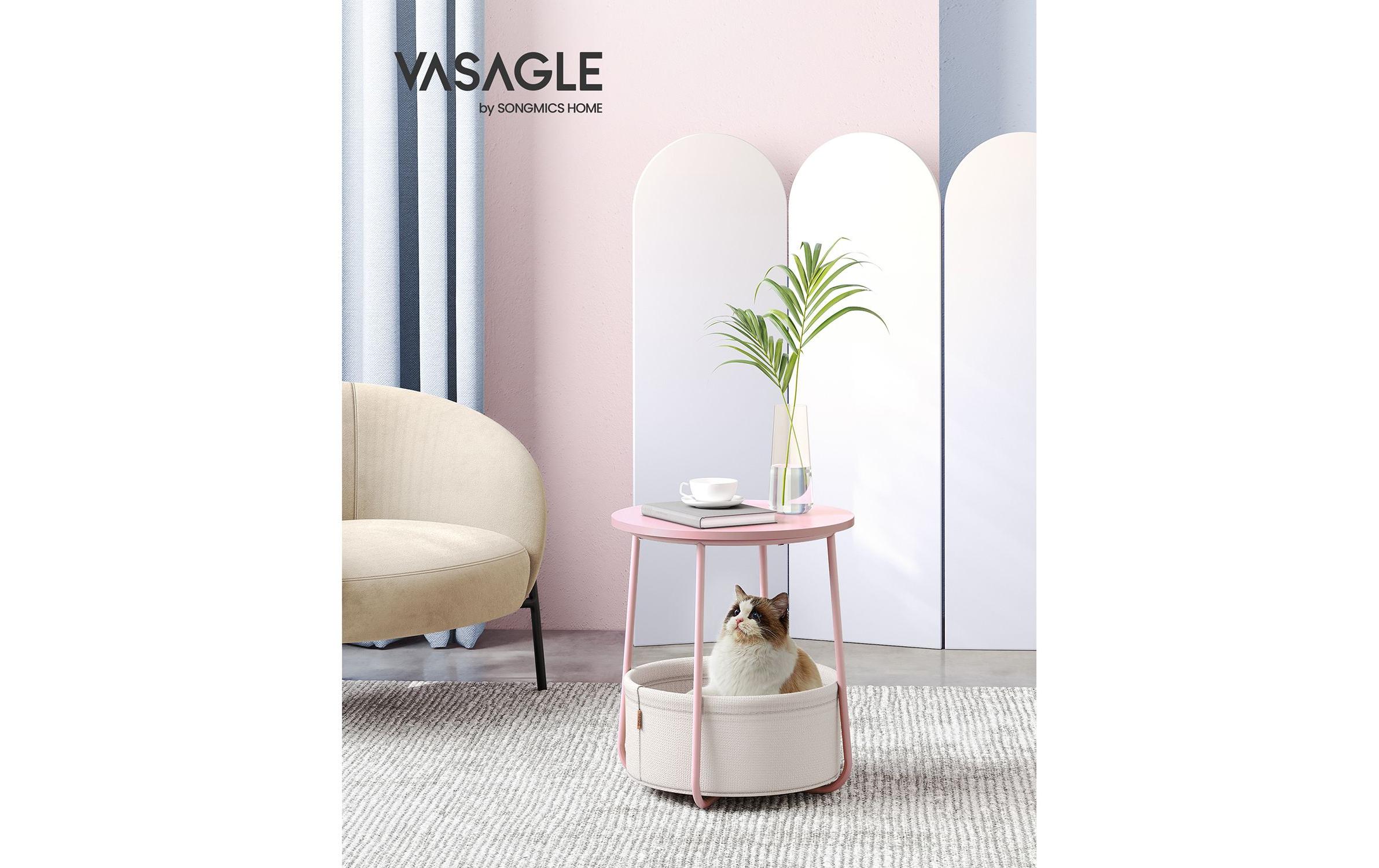 Beistelltisch 45 x 51 cm, Rosa / BeigeCouchtisch mit Ablage und Korb