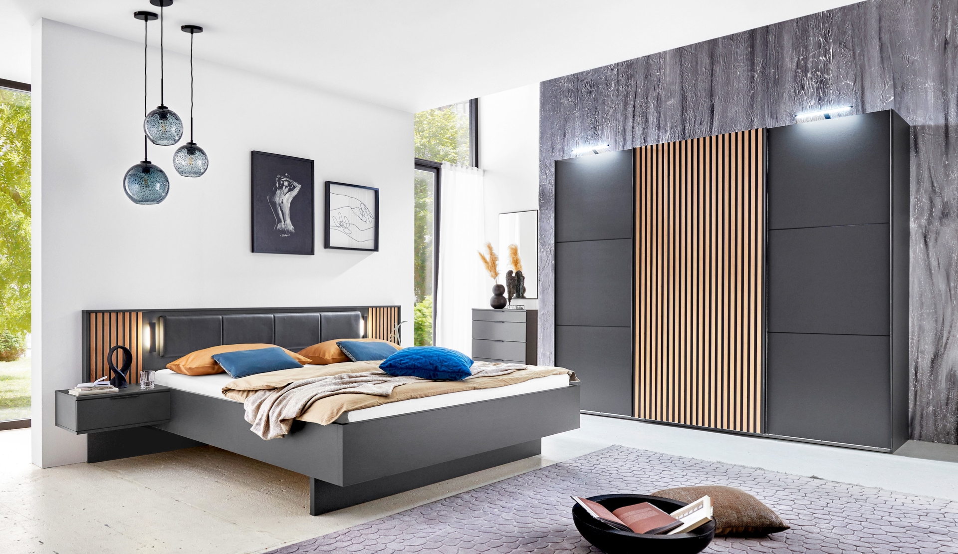 Schwebetürenschrank ALASKA 250 x 216 cm grau/ braun