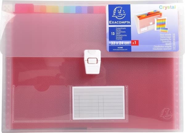 Exacompta Crystal - Utvidbar mappe - 13 rom - for 240 x 320 mm - med fliker - transparent hvit