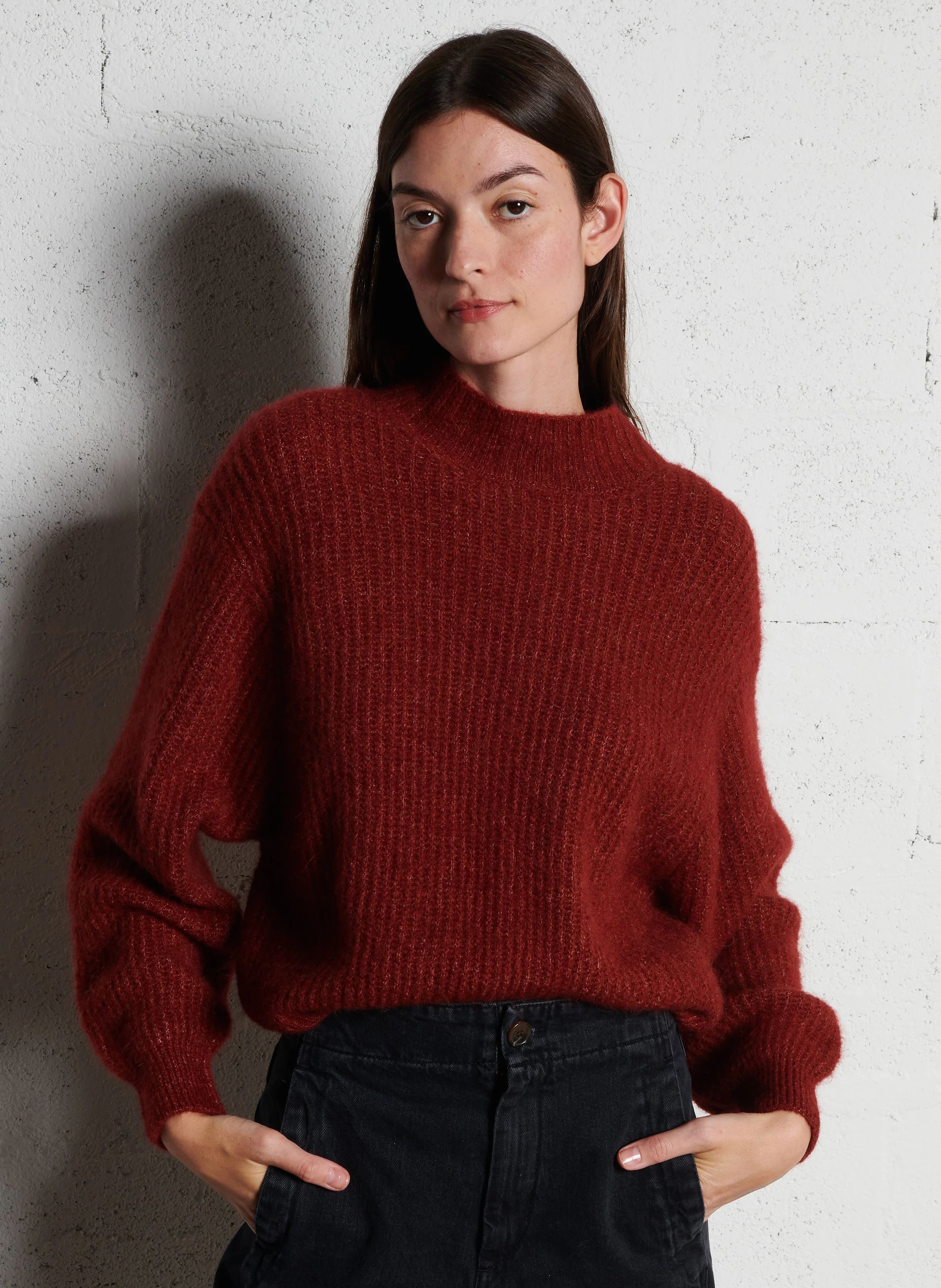 EAST - Pull col montant en maille mélangée | Rouge