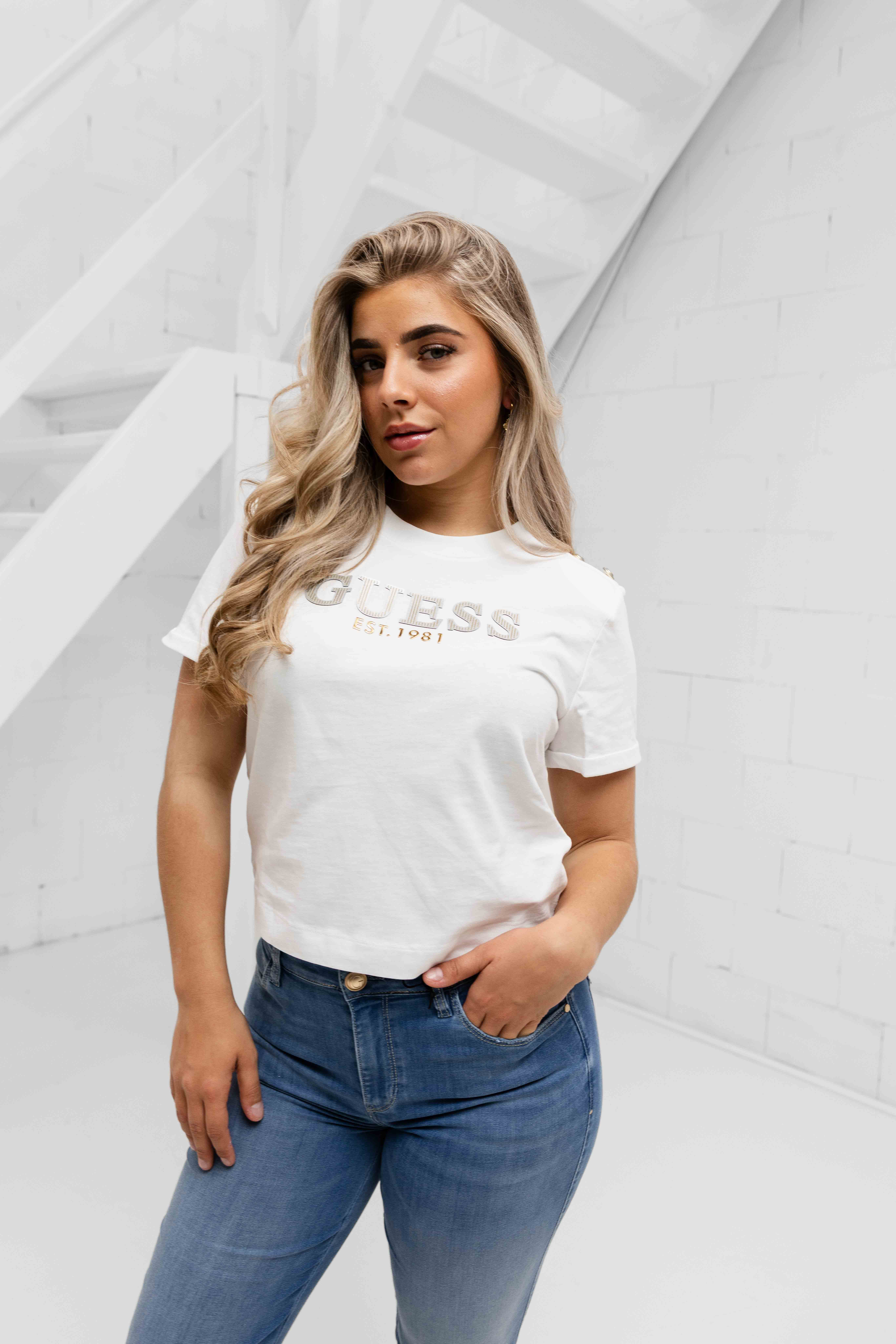 Guess Cropped Washed T-Shirt Dames Wit