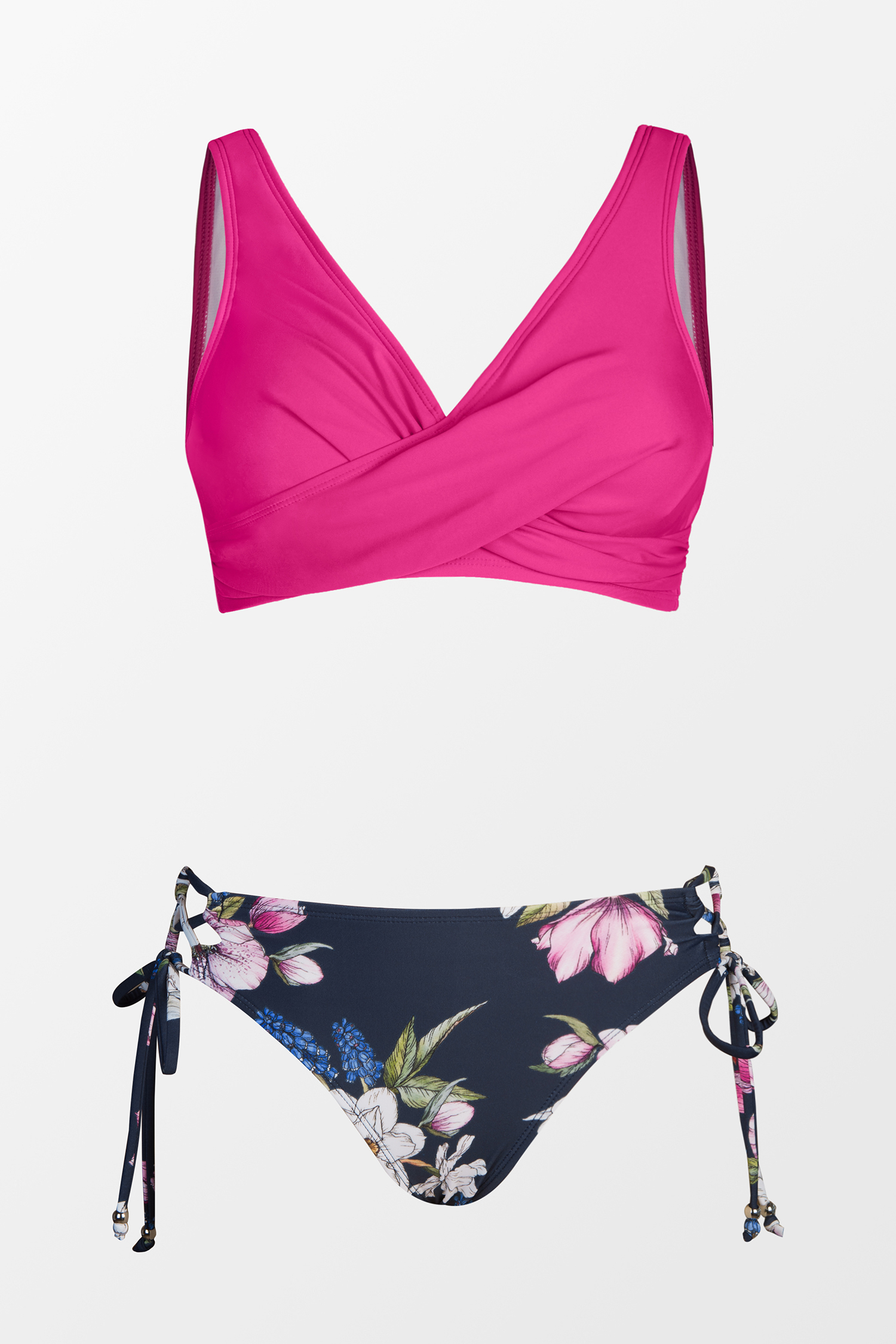 Bikini taille haute à emballage et dos à lacer