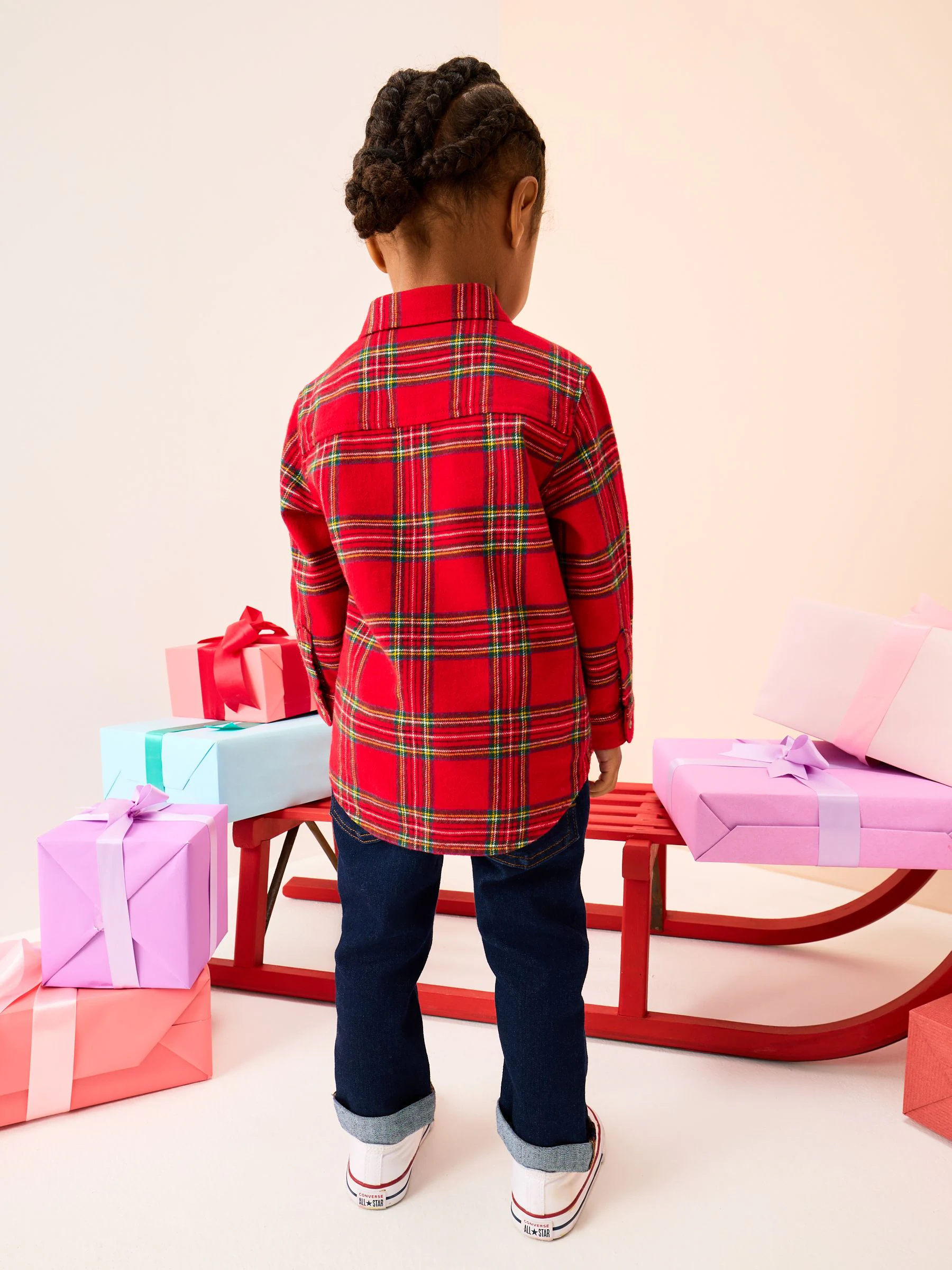 Rood met Schotse ruit - Long Sleeve Christmas Check Character Shirt (3mths-10yrs)