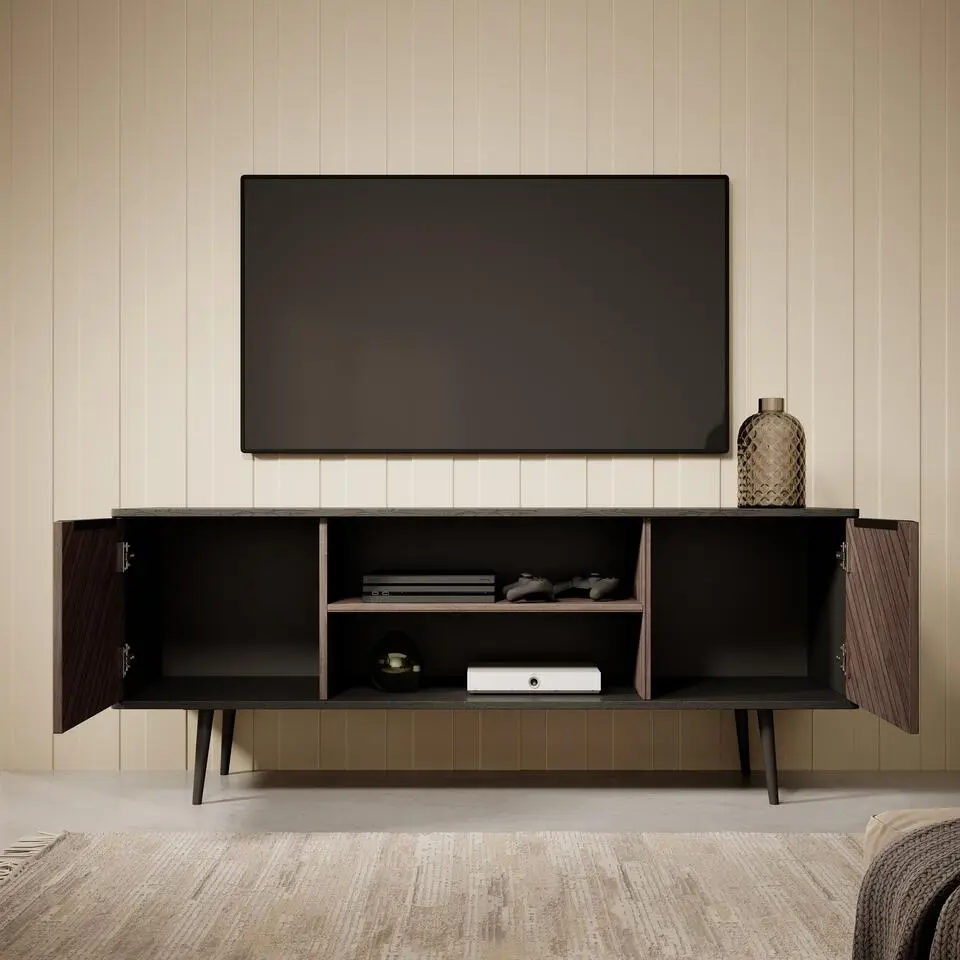 Meubella - TV-Meubel Pedro - Donker eiken - Zwart eiken - 150 cm