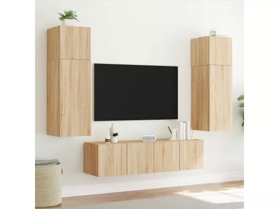 Meubles TV muraux lumières LED 2 pcs chêne sonoma 60x35x41 cm