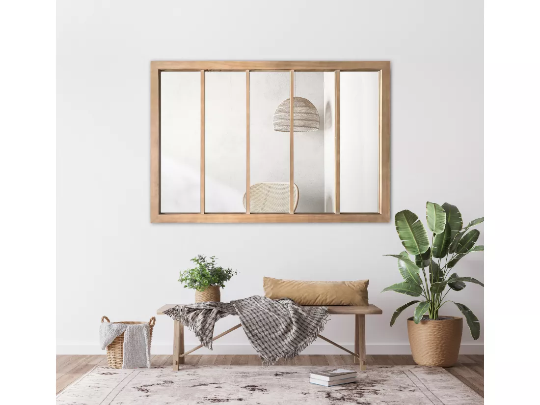 Miroir atelier 5 bandes bois 140 x 90 cm