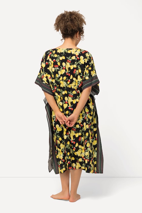 Kaftan, Zitronen, Bordüren, V-Ausschnitt, Halbarm