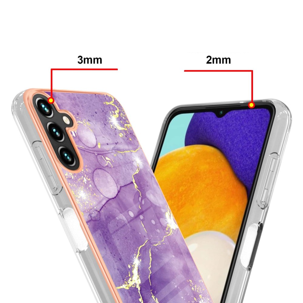 Samsung Galaxy A54 5G Gummi Case Hülle Galvanisierter Rahmen Marble Marmor Design - Violett / Roségold