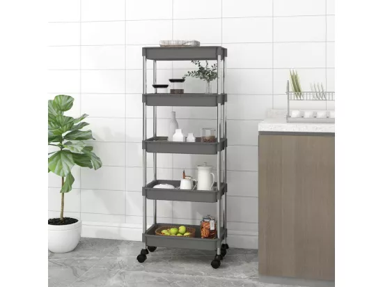 Chariot de cuisine 5 niveaux Gris 42x29x128 cm Fer et ABS